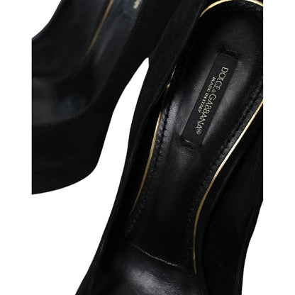 Dolce & Gabbana Black Suede Leather Platform Heel Pumps Shoes