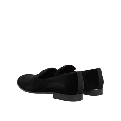 Dolce & Gabbana Black Velvet Slip On Men Loafers Formal Shoes