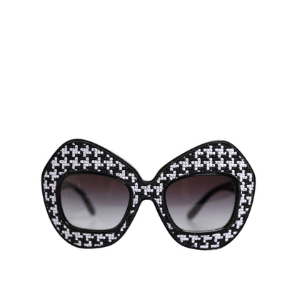 Dolce & Gabbana Black White PIED DE POULE Print Oversized Shades Sunglasses