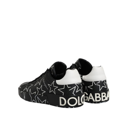 Dolce & Gabbana Black White Stars Low Top Men Sneakers Shoes