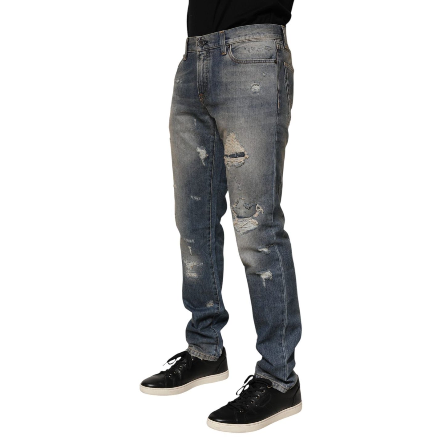 Dolce & Gabbana Blue Distressed Denim Slim Fit Pants Jeans