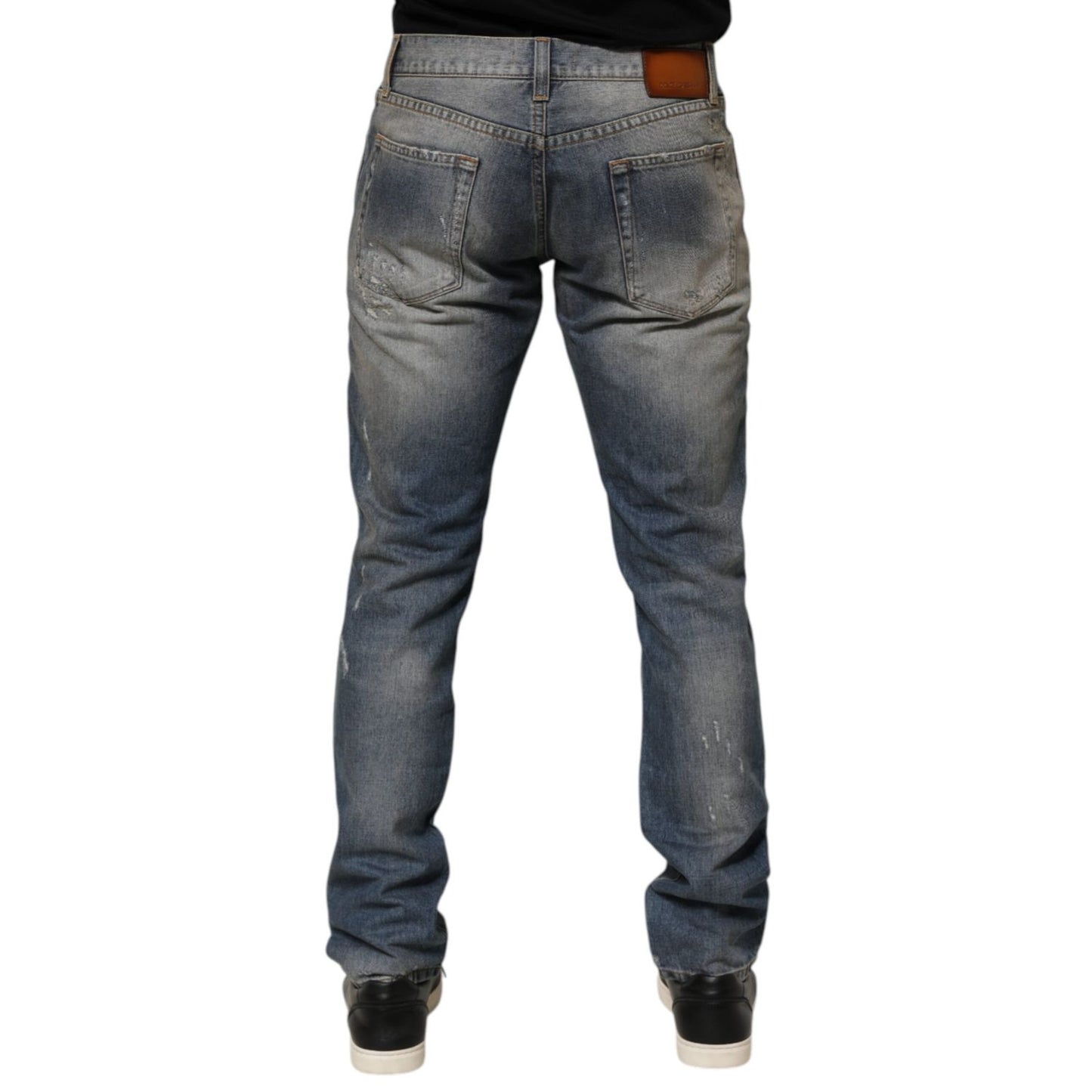 Dolce & Gabbana Blue Distressed Denim Slim Fit Pants Jeans