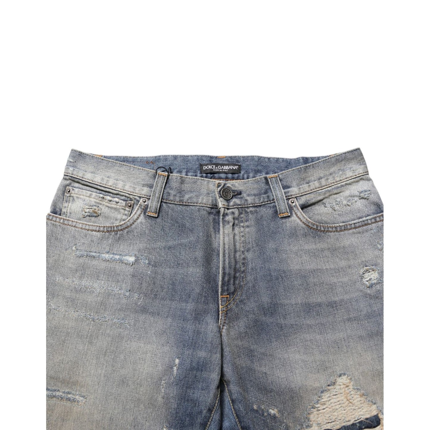 Dolce & Gabbana Blue Distressed Denim Slim Fit Pants Jeans