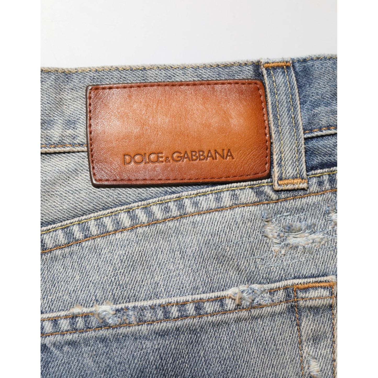 Dolce & Gabbana Blue Distressed Denim Slim Fit Pants Jeans