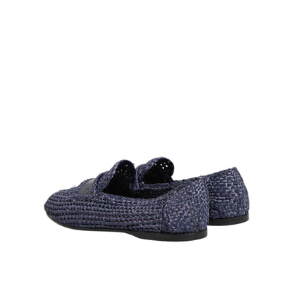 Dolce & Gabbana Blue Woven Leather Slip On Loafers Men Shoes