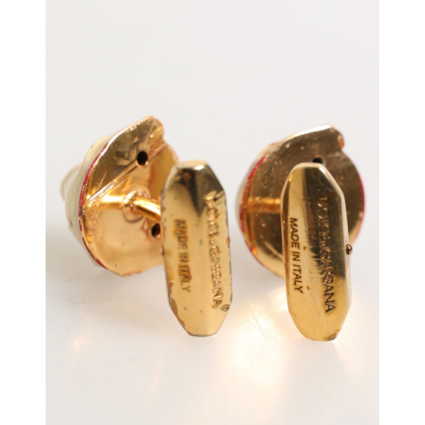 Dolce & Gabbana Brass Gold Tone Dog Puppy Men's Accessories Cufflink, gold brass cufflinks with dog motif and logo details, made in Italy.