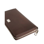 Dolce & Gabbana Brown Calfskin Leather Logo Zip Around Continental Wallet with minor scratches.