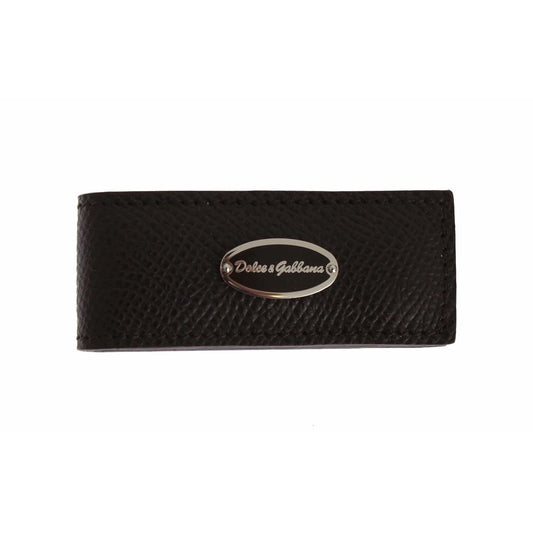 Dolce & Gabbana Brown Leather Magnet Mens Money Cash Clip with logo, 6cm long, made in Italy.