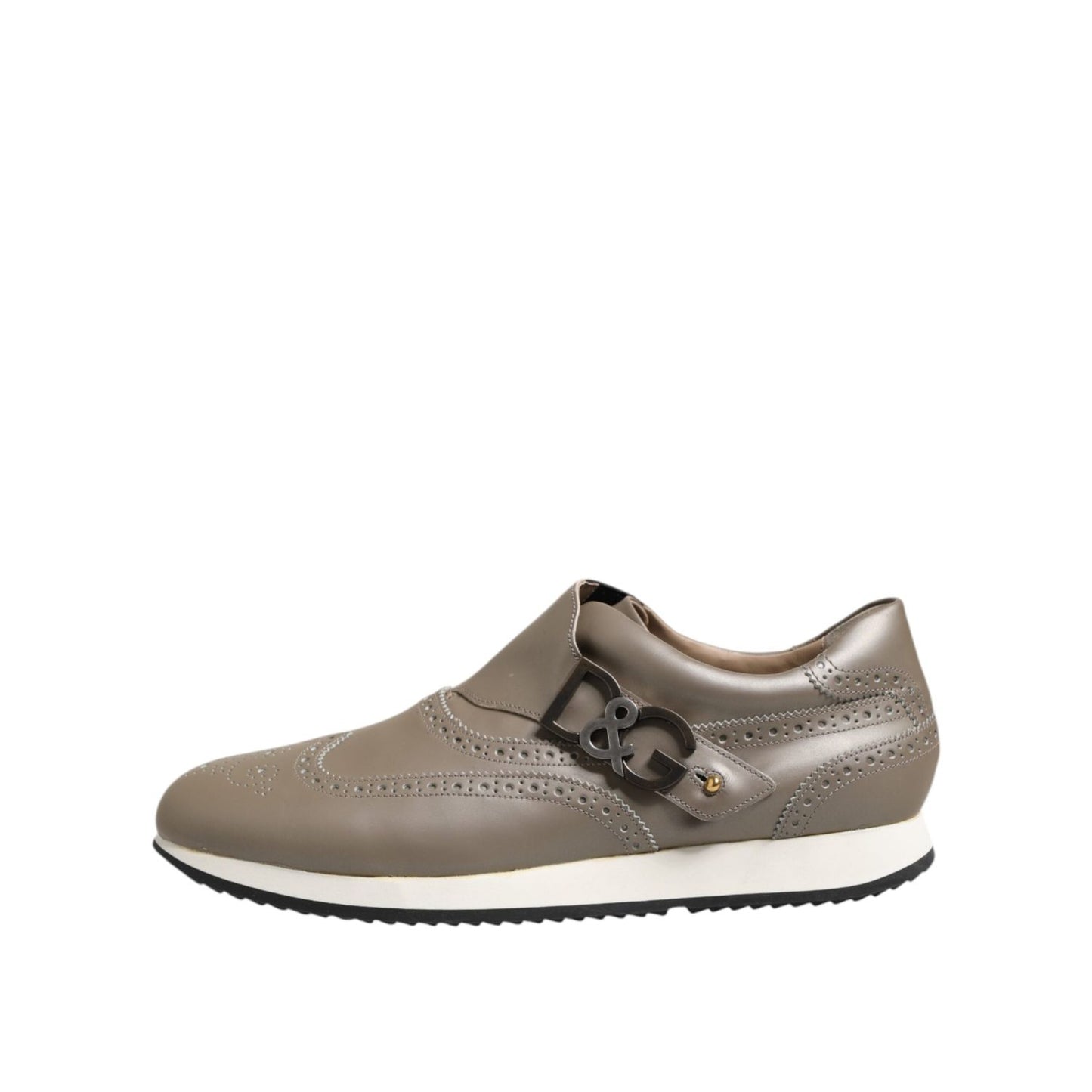 Dolce & Gabbana Brown Leather Men Low Top Sneakers Shoes with minor defects shown.