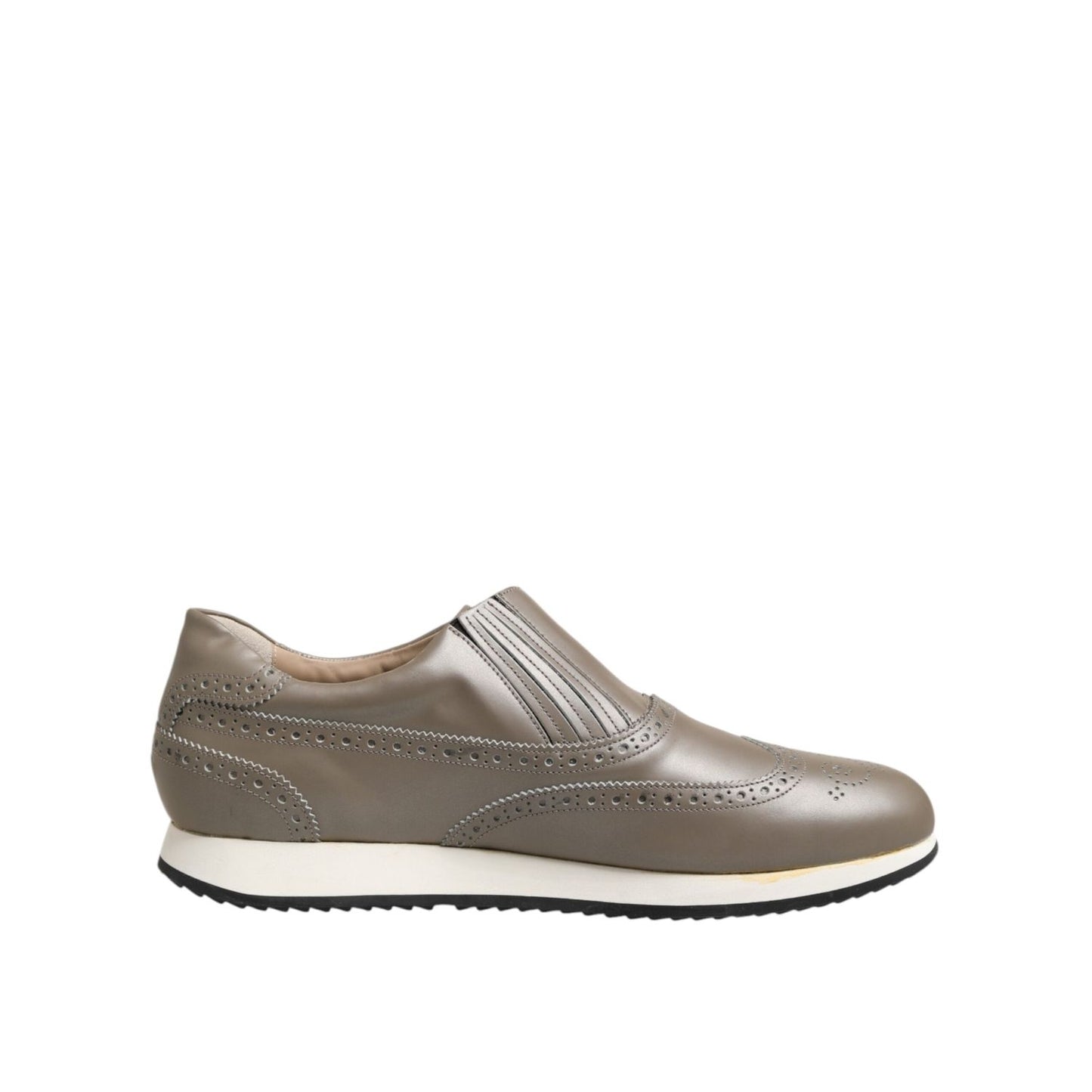 Dolce & Gabbana Brown Leather Men Low Top Sneakers Shoes with rubber sole and logo details.