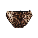 Dolce & Gabbana Brown Leopard Silk Mid Waist Panty Underwear with signature leopard print, luxurious silk material, made in Italy.