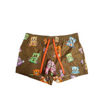 Dolce & Gabbana Brown Multicolor Teddy Bear Men Shorts Swimwear with playful teddy bear print and drawstring waist.