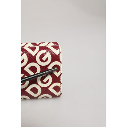Dolce & Gabbana Burgundy Logo Print Calf Leather French Flap Card Holder Wallet