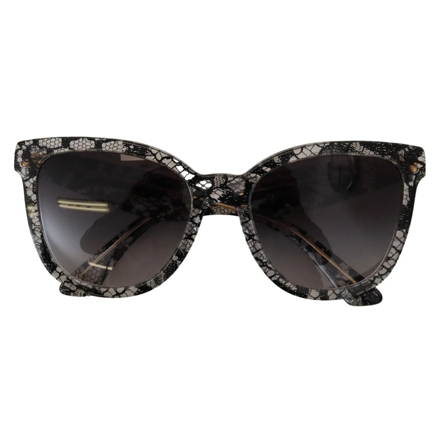 Dolce & Gabbana DG4190 Black Lace Acetate Crystal Round Sunglasses with grey gradient lenses, offering 100% UVA protection.