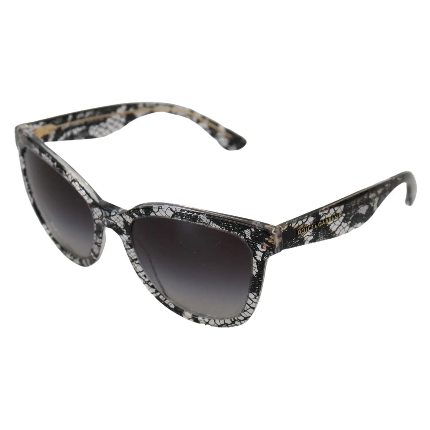 Dolce & Gabbana DG4190 Black Lace Acetate Crystal Round Sunglasses with grey gradient lenses, 100% UVA protection for women.