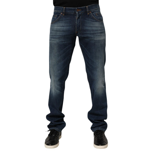 Dolce & Gabbana Dark Blue Washed Cotton Skinny Men Denim Jeans