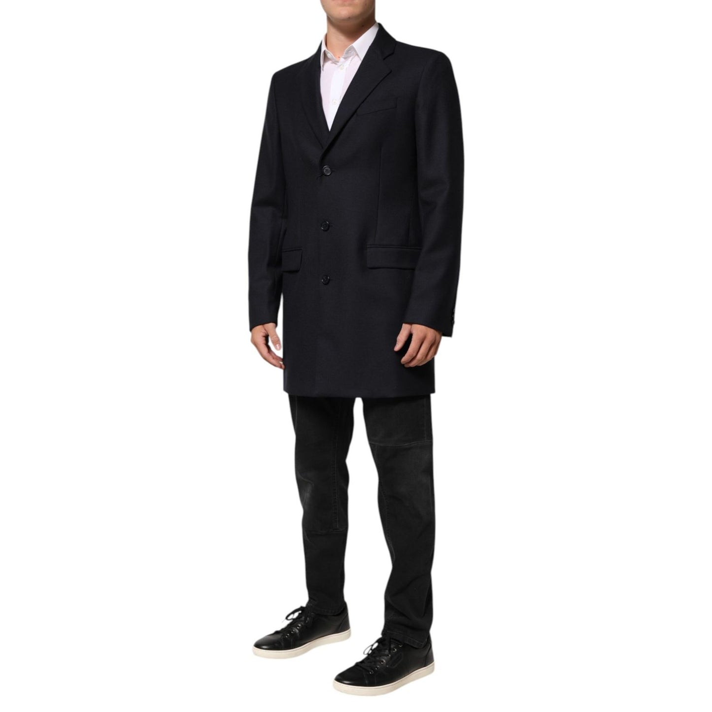 Dolce & Gabbana Dark Blue Wool Men Jacket Coat Blazer Suit