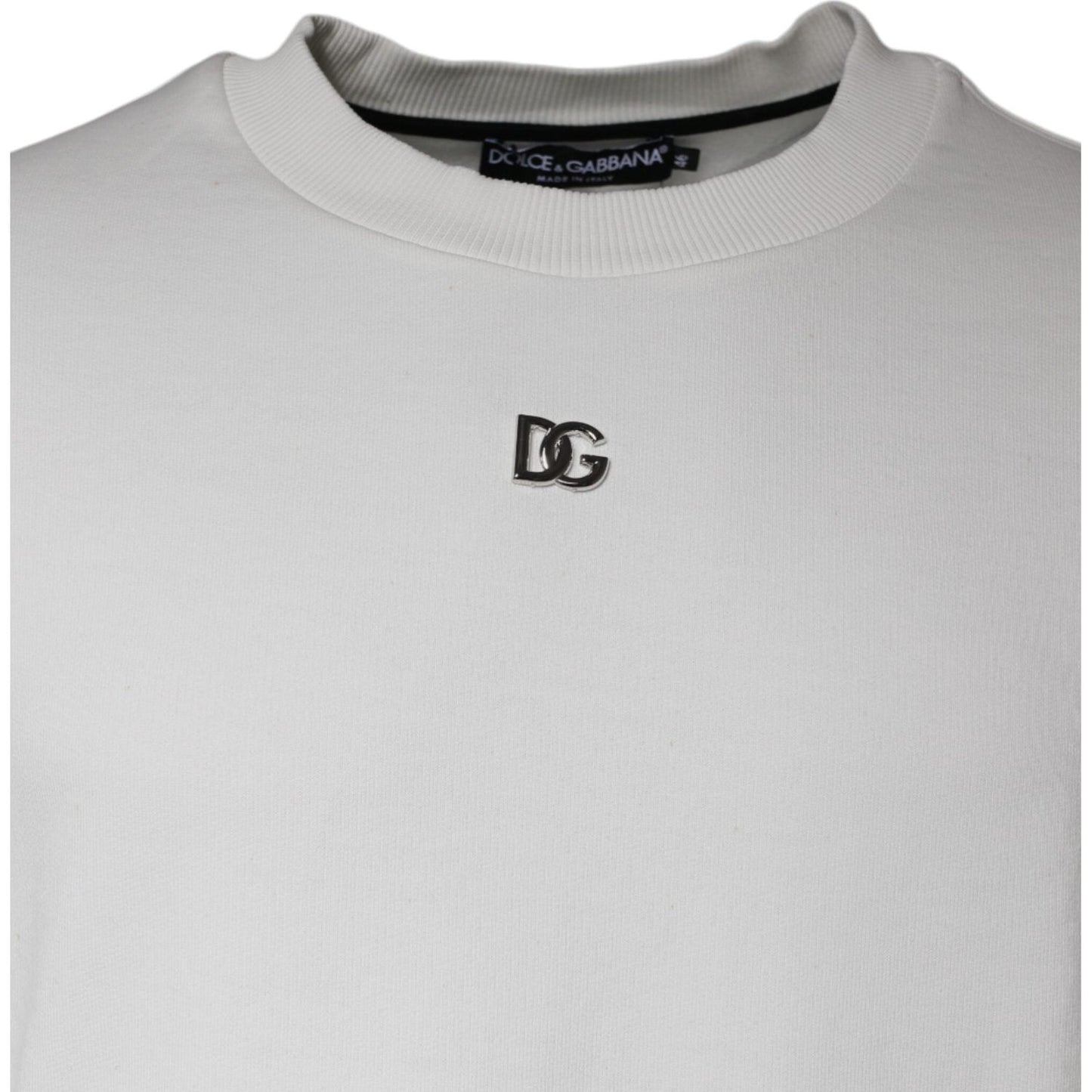 Dolce & Gabbana White Logo Cotton Crew Neck Pullover Sweater TSH86982-46