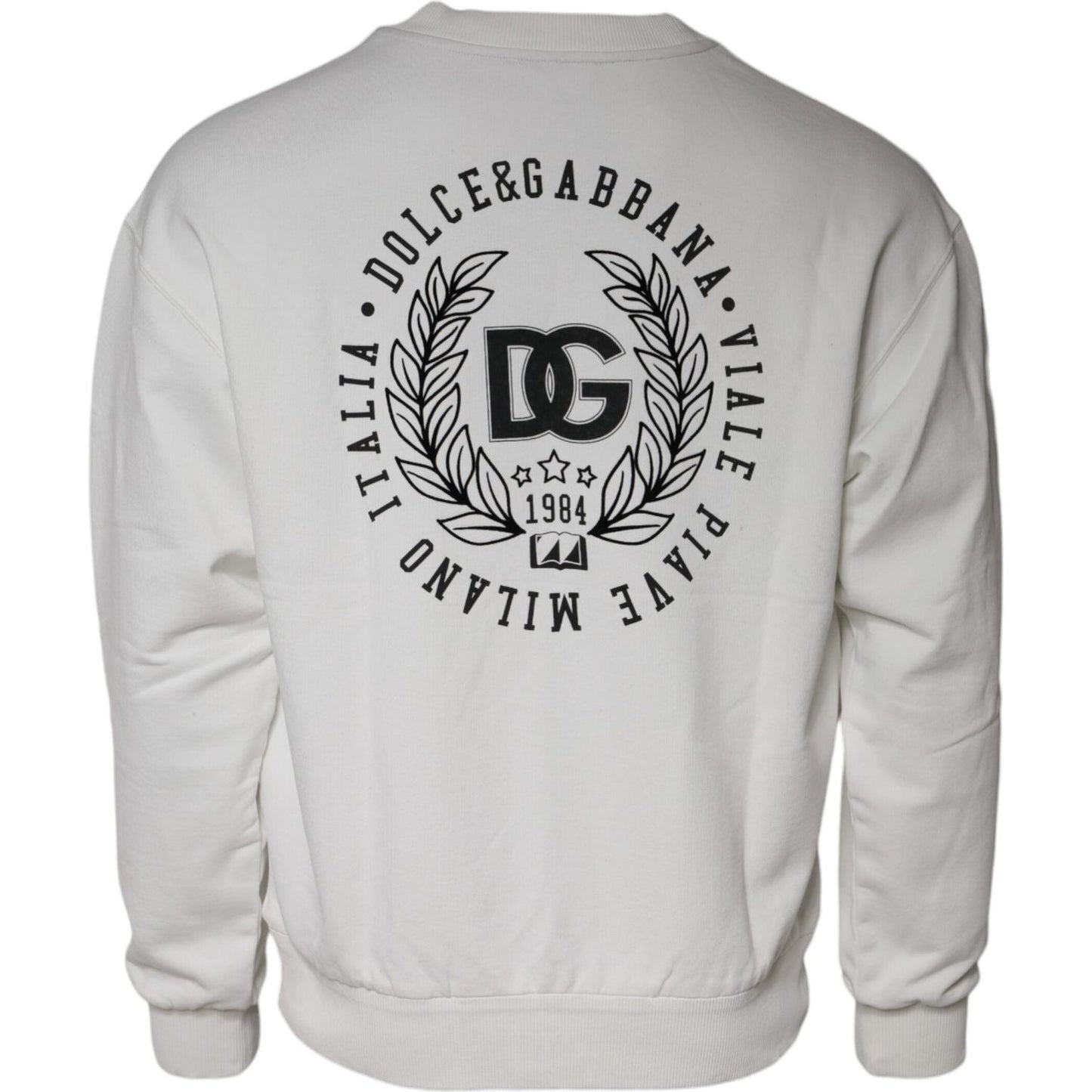 Dolce & Gabbana White Logo Cotton Crew Neck Pullover Sweater TSH86982-46