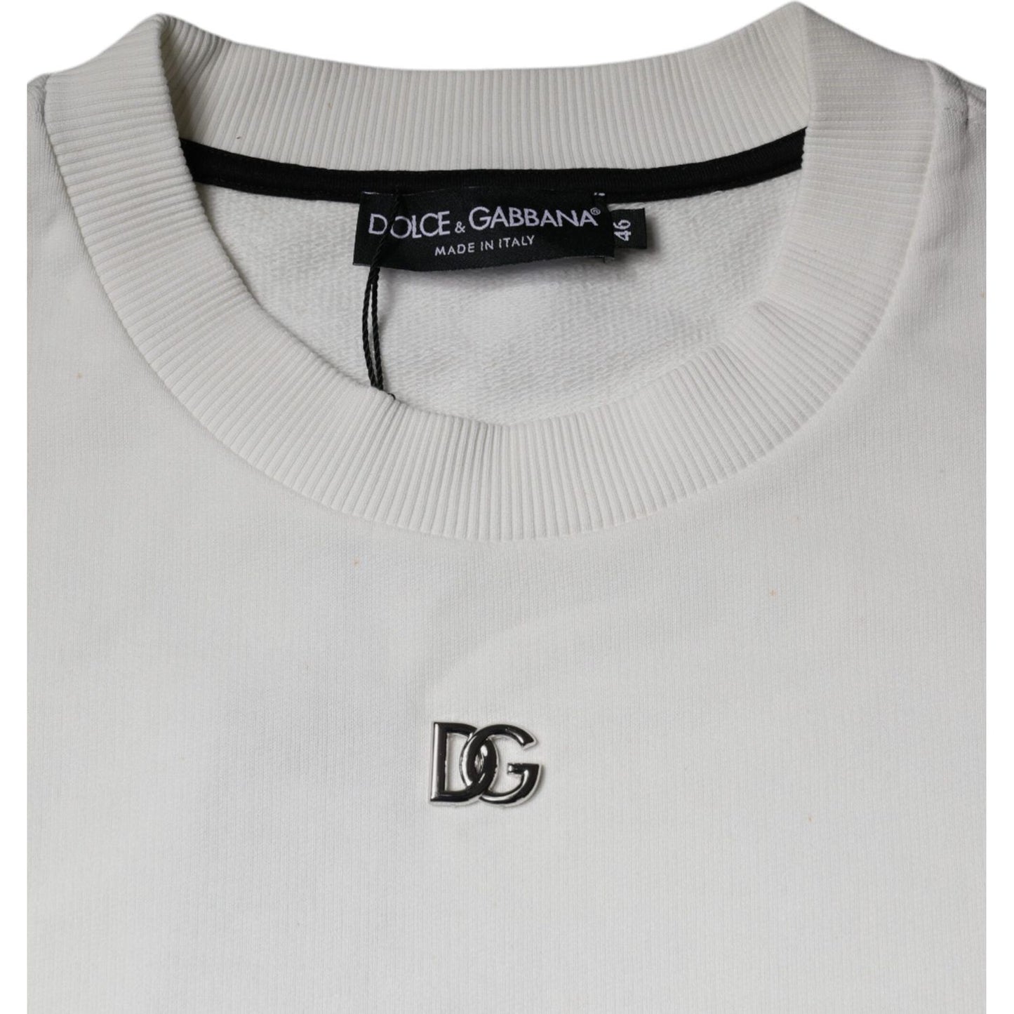 Dolce & Gabbana White Logo Cotton Crew Neck Pullover Sweater TSH86982-46