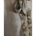 Dolce & Gabbana Gold Ascot Collar Ruffles Blouse Top with luxurious silk blend and ornate button details, close-up view of ruffles.