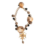 Dolce & Gabbana Gold Black Crystals Lapin Fur Filigree Choker Necklace
