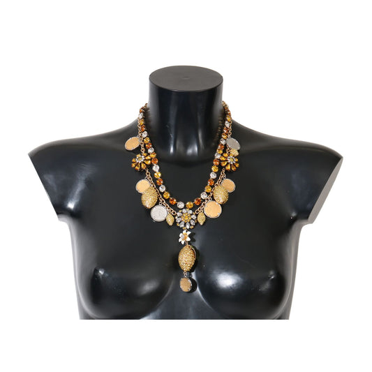 Dolce & Gabbana Gold Brass Crystal Logo Pineapple Statement Necklace