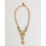 Dolce & Gabbana Gold Brass Crystal Pearl Purple Floral Pendant Jewelry Necklace