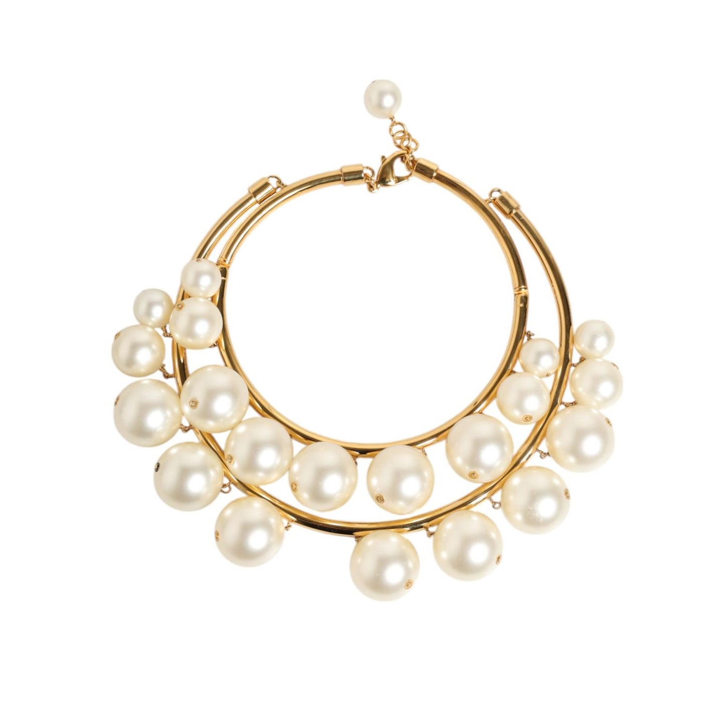 Dolce & Gabbana Gold Brass Faux Pearl Crystal Statement Luxury Jewelry Necklace