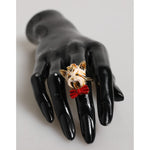 Dolce & Gabbana Gold Brass Resin Beige Dog Pet Accessory Ring on Mannequin Hand