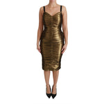 Dolce & Gabbana Gold Metallic Stretch Bodycon Ruched Dress