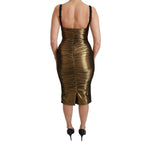 Dolce & Gabbana Gold Metallic Stretch Bodycon Ruched Dress