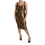 Dolce & Gabbana Gold Metallic Stretch Bodycon Ruched Dress