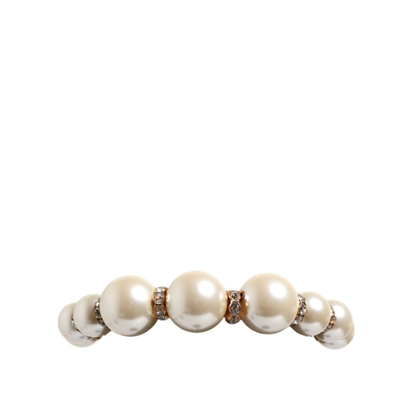 Dolce & Gabbana Gold Pearl Crystal Embellished Tiara Hair Accessory Headband with oversized pearls and crystal details.