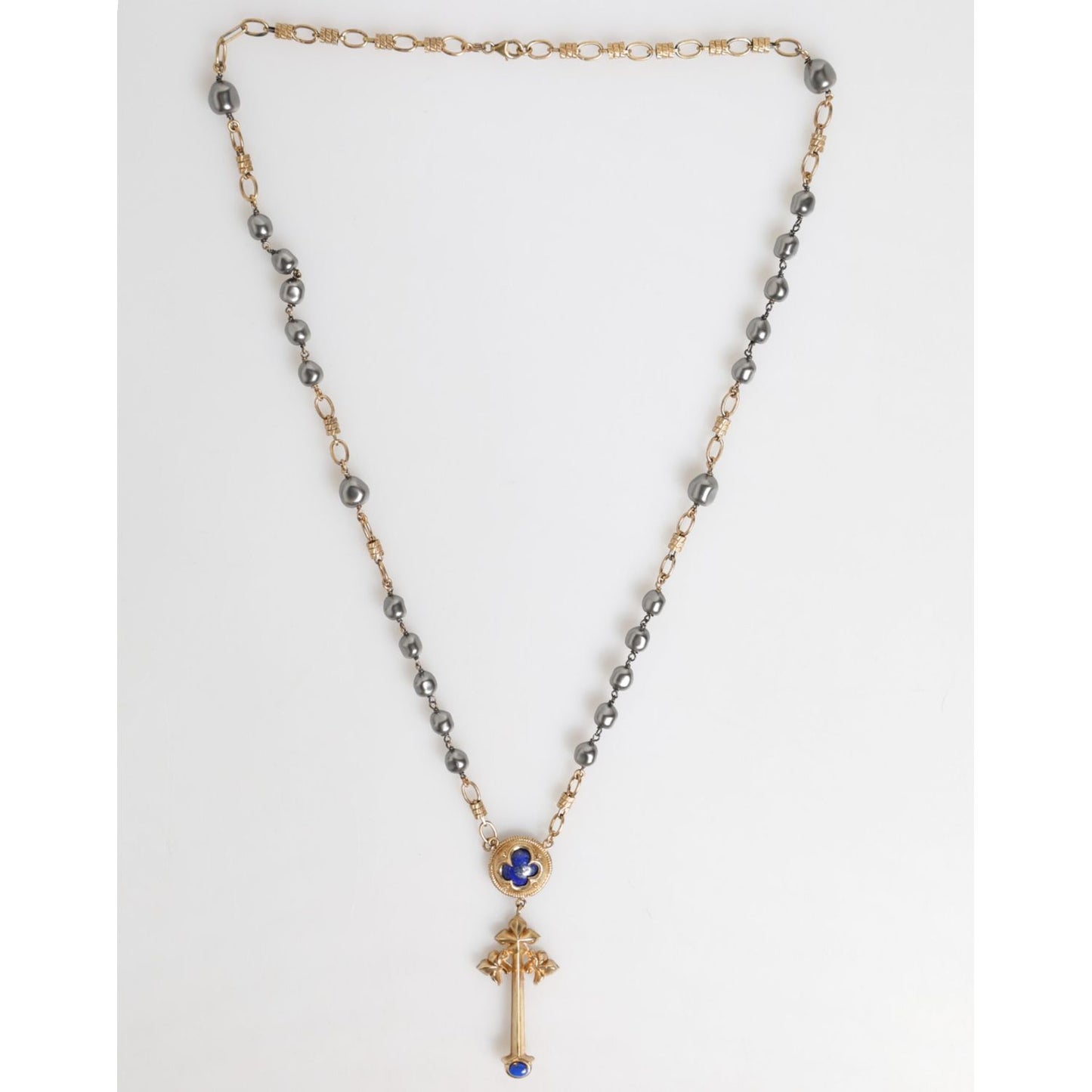Dolce & Gabbana Gold Tone Beaded Chain Religious Cross Necklace