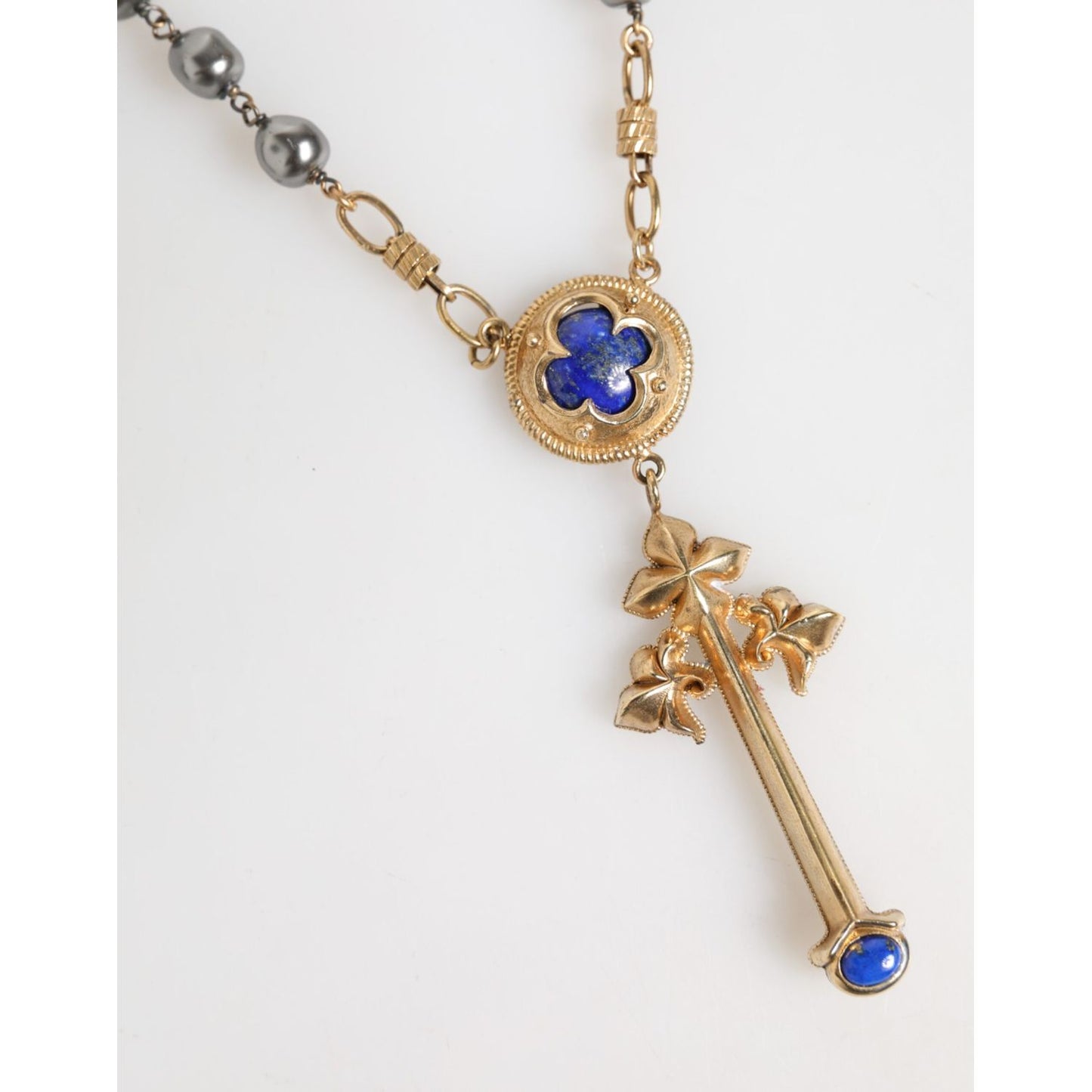 Dolce & Gabbana Gold Tone Beaded Chain Religious Cross Necklace