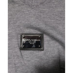 Dolce & Gabbana Gray Cotton Tattered Logo Patch Men T-shirt with black chest logo patch