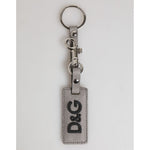 Dolce & Gabbana Gray Leather Logo Metal Ring Keychain Holder Men Keyring in luxury calf leather with silver detailing.