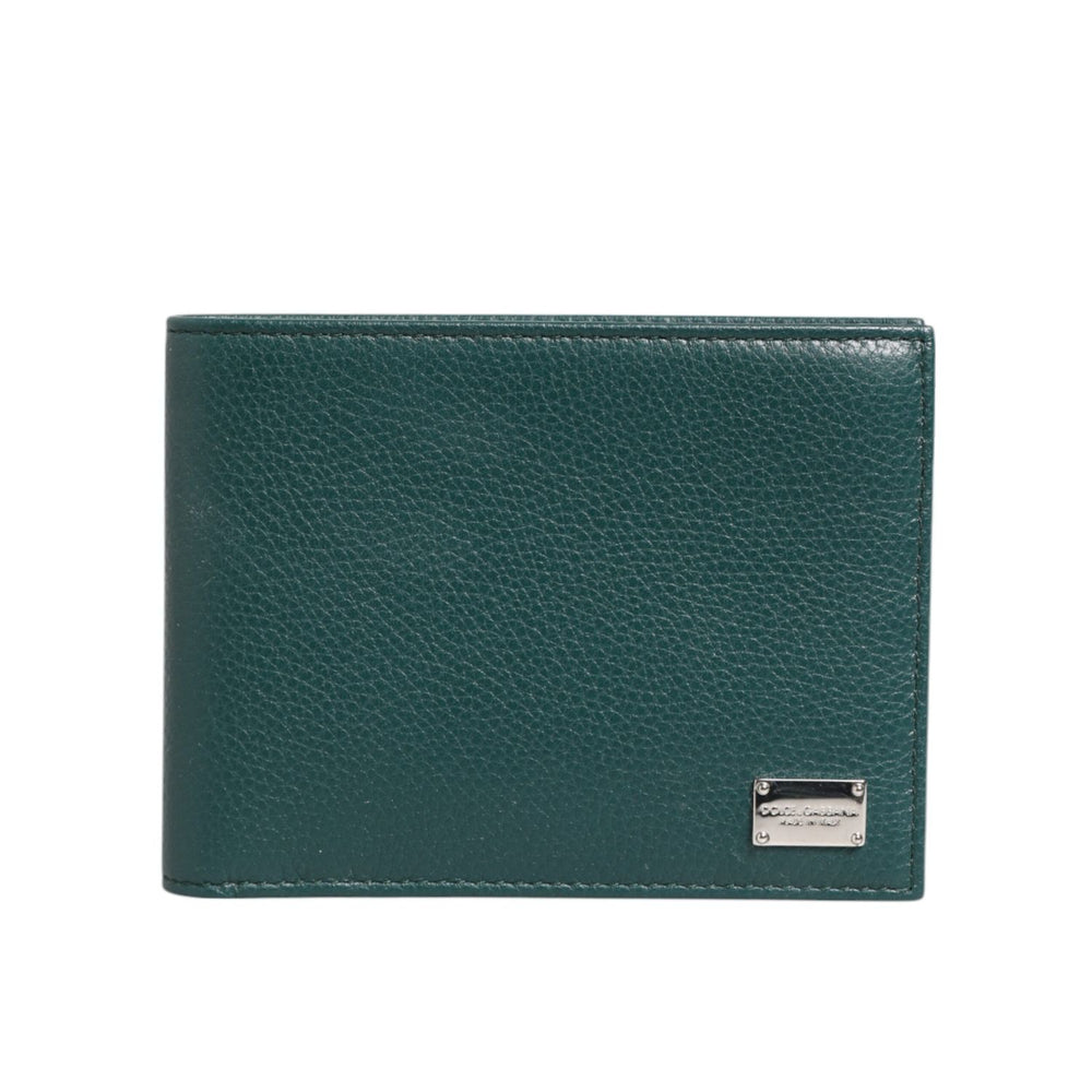 Dolce & Gabbana Green Leather DG Logo Engrave Bifold Card Holder Wallet, front view
