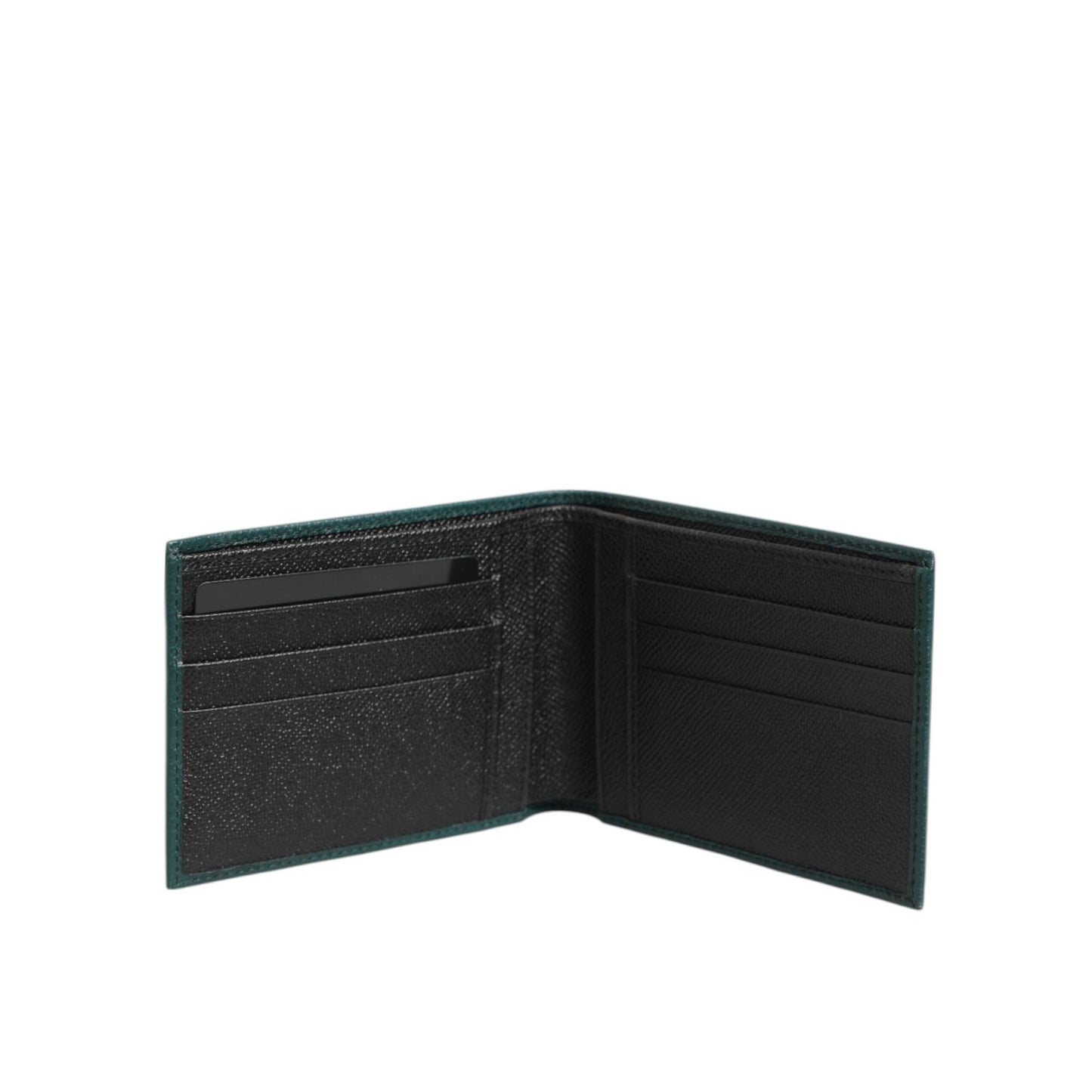 Dolce & Gabbana Green Leather DG Logo Engrave Bifold Card Holder Wallet with card slots open view