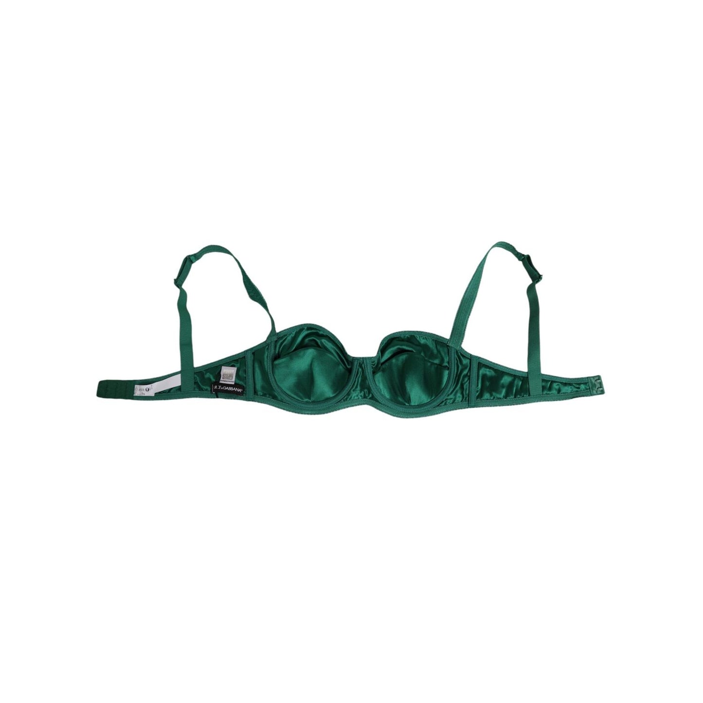 Dolce & Gabbana Green Satin Semi-Padded Underwire Musk Underwear, luxurious Italian bra with adjustable straps for a perfect fit.