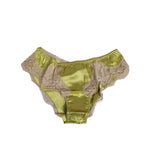 Dolce & Gabbana Green Silk Satin Lace Trim New Slip Underwear with beige floral lace overlays, luxurious silk blend, made in Italy.