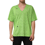 Dolce & Gabbana Green V-Neck DG Logo Heart Print T-shirt modeled front view.