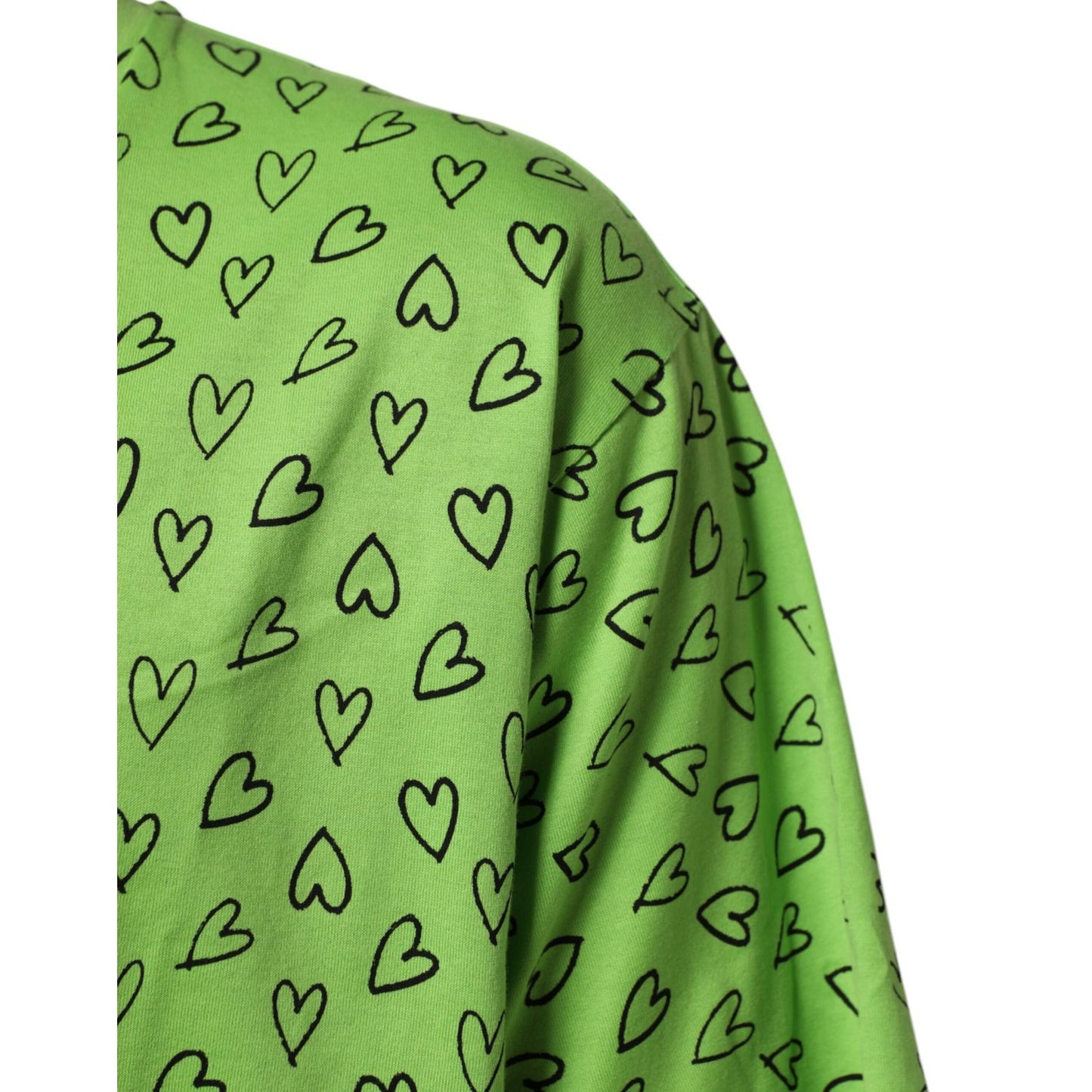 Dolce & Gabbana Green V-Neck DG Logo Heart Print T-shirt with black heart pattern
