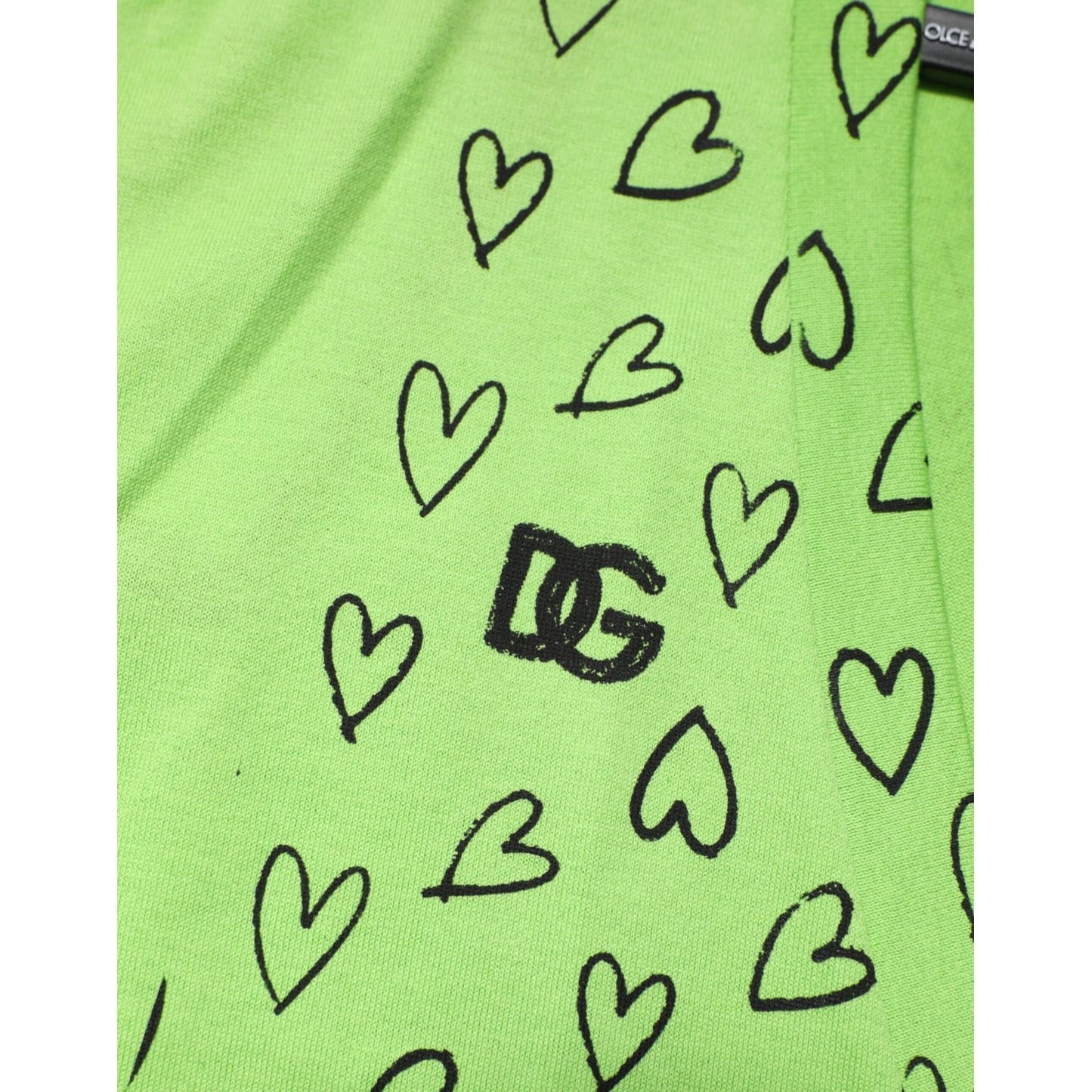 Dolce & Gabbana Green V-Neck DG Logo Heart Print T-shirt with black heart pattern