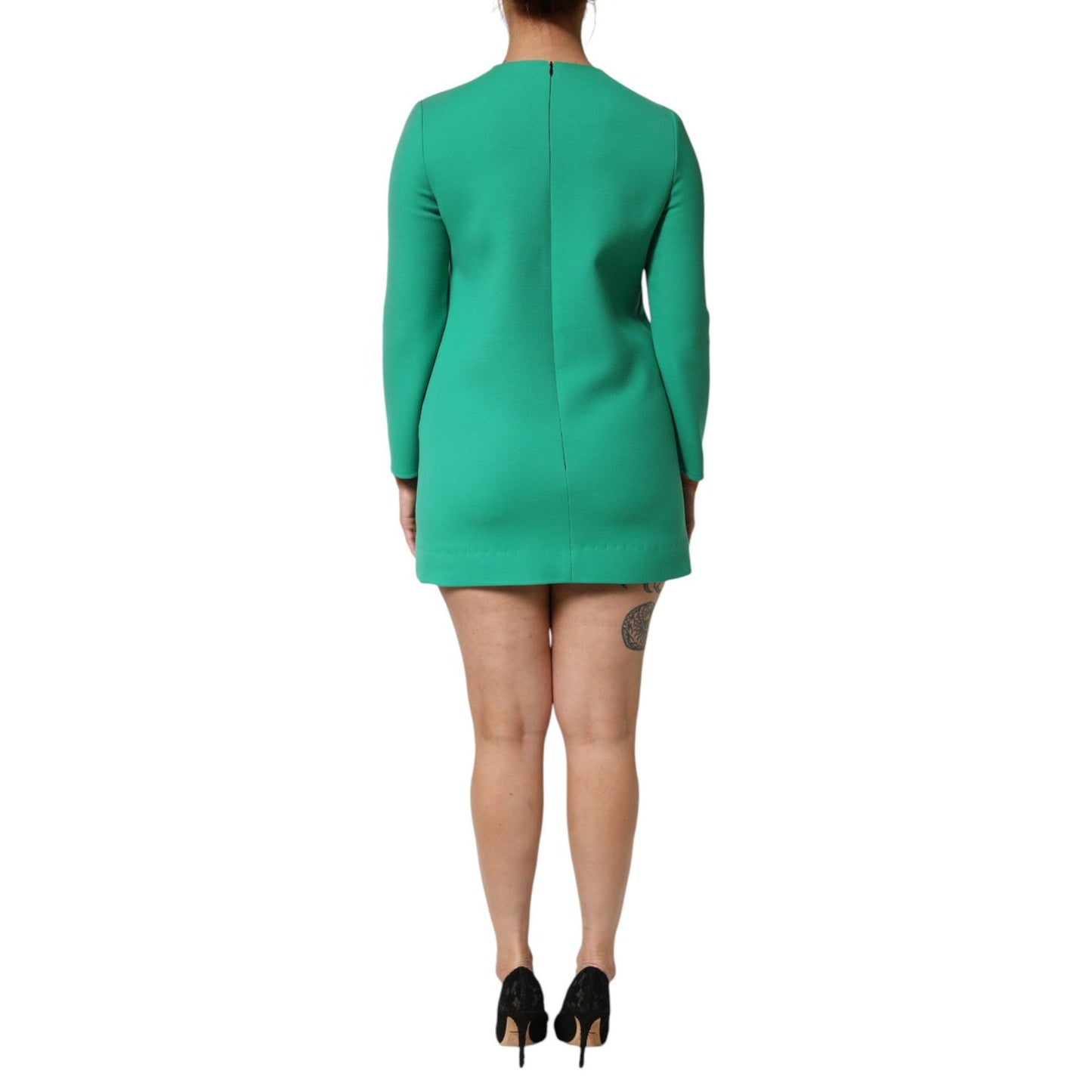 Dolce & Gabbana Green Viscose Acetate Mini Long Sleeve Dress