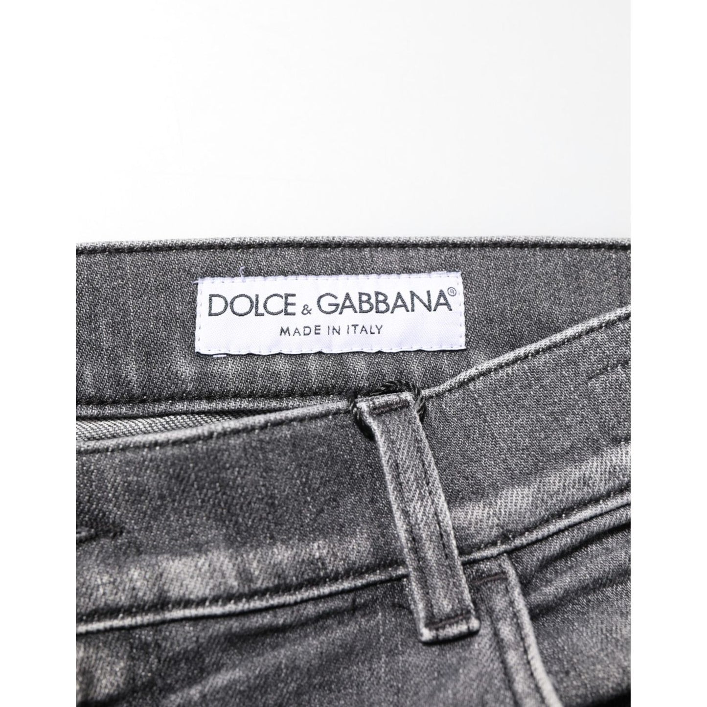 Dolce & Gabbana Grey Cotton Denim Slim Fit Distressed Pants Jeans