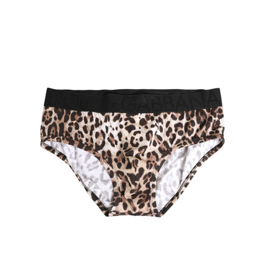 Dolce & Gabbana Leopard Print Black Waistband Cotton Underwear for men, featuring a stylish leopard design and comfortable fit.