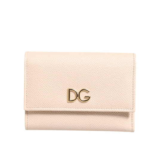 Dolce & Gabbana Light Pink Calf Leather DG Logo French Flap Wallet with gold-tone logo and snap closure.