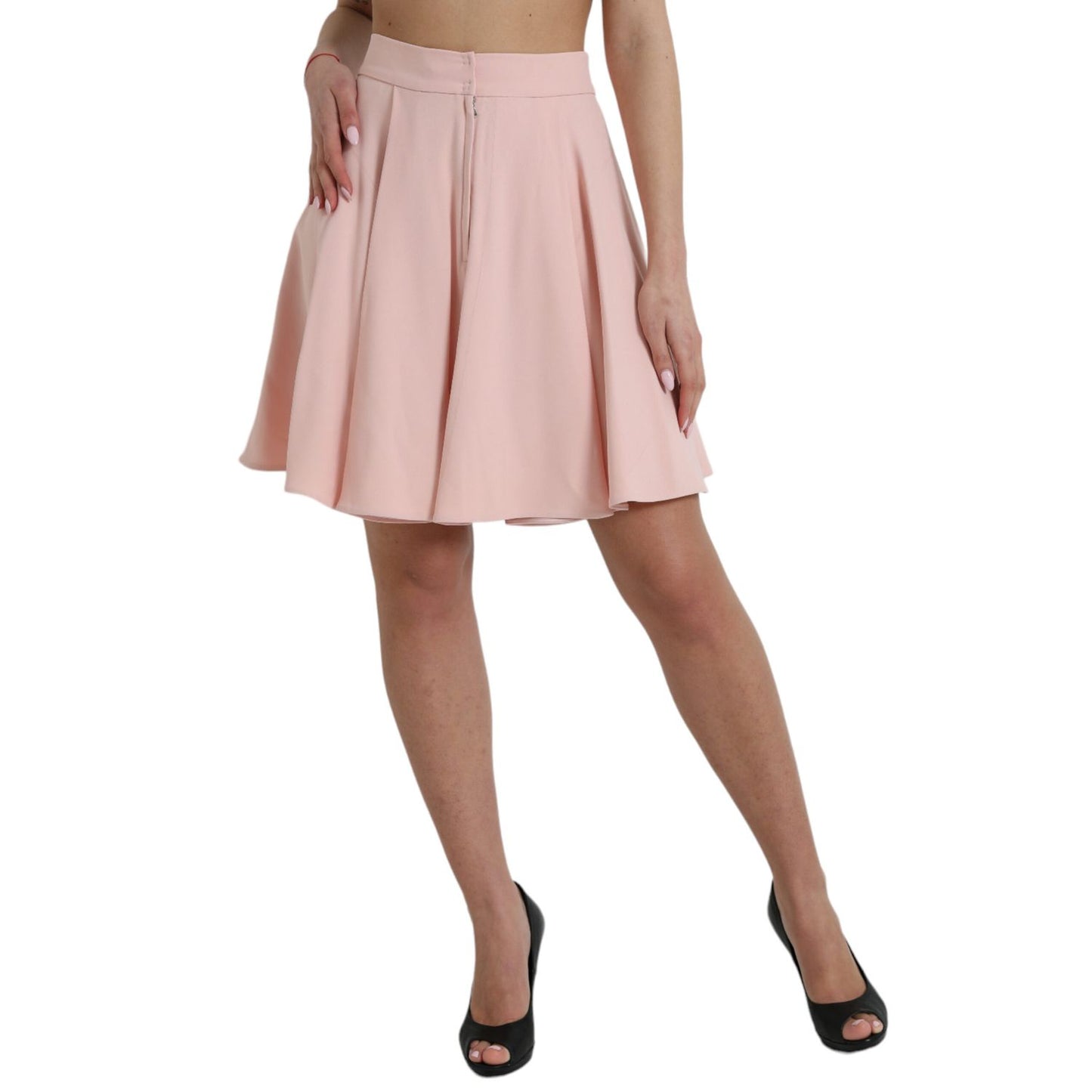 Dolce & Gabbana Light Powder Rose Viscose Pleated Skirt, high waist, elegant flared silhouette, luxury Italian fashion.